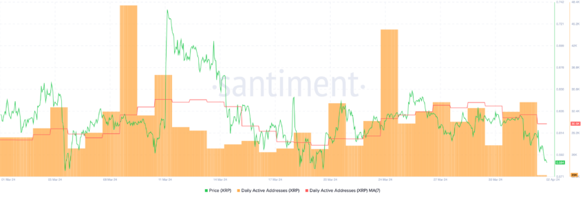 XRP Daily Active Addresses and 7D Moving Average.